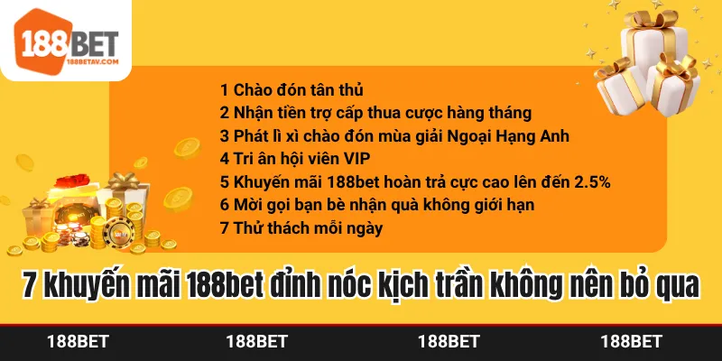 7 khuyến mãi 188bet đỉnh nóc kịch trần không nên bỏ qua